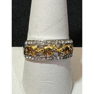 Gold & Silver Tone Elephant Ring With Rhinestones For Women Size 10